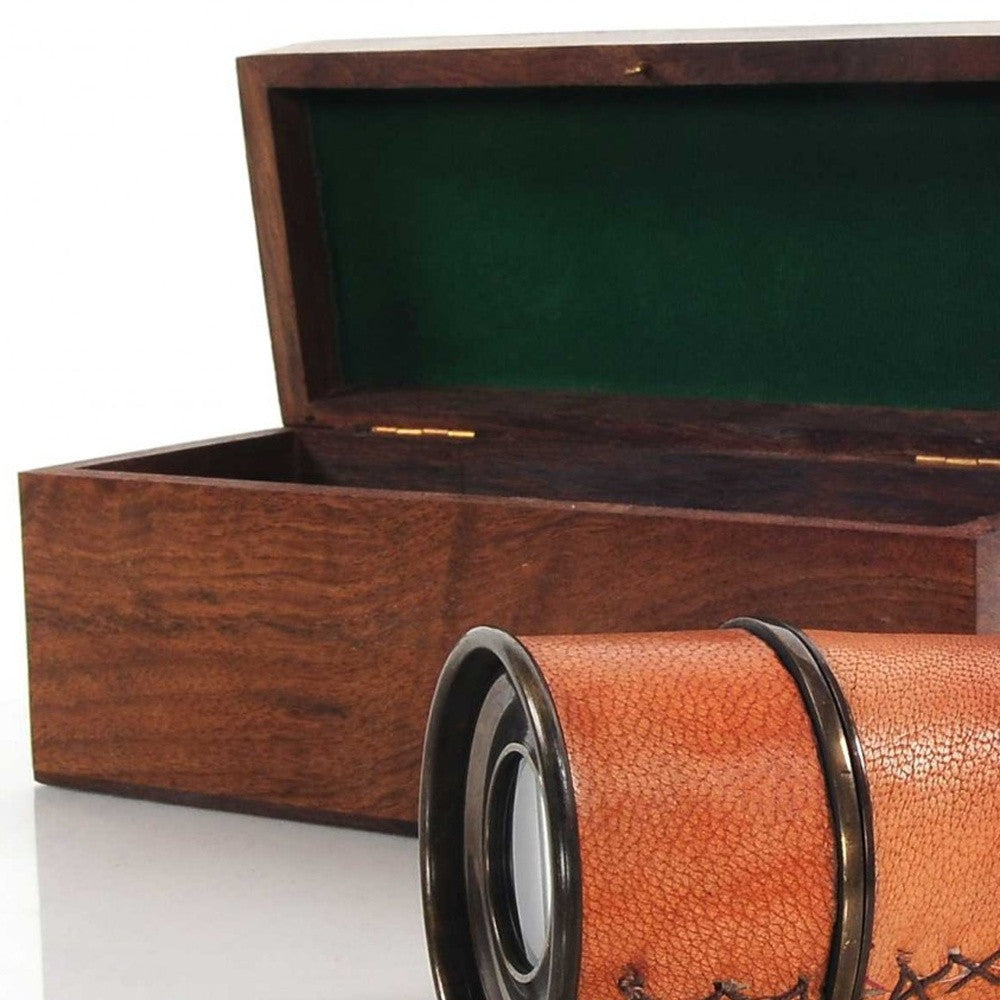 2.25" X 16" X 2.25" Handheld Telescope In Wood Box