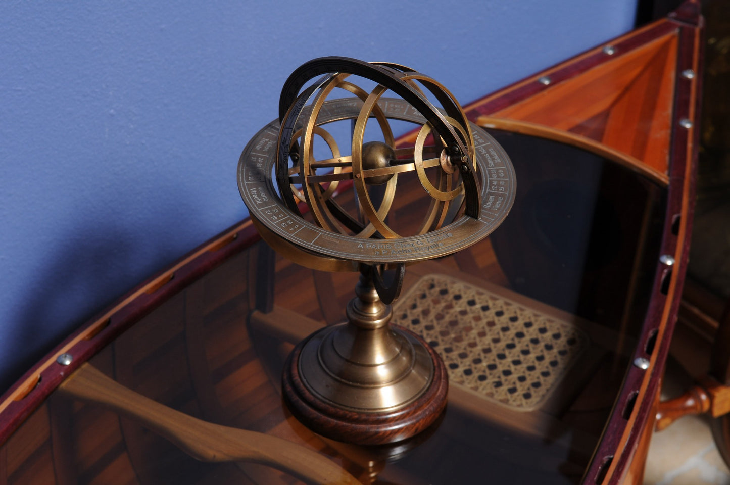 7" X 7" X 11.5" Armillary Sphere On Wood Base