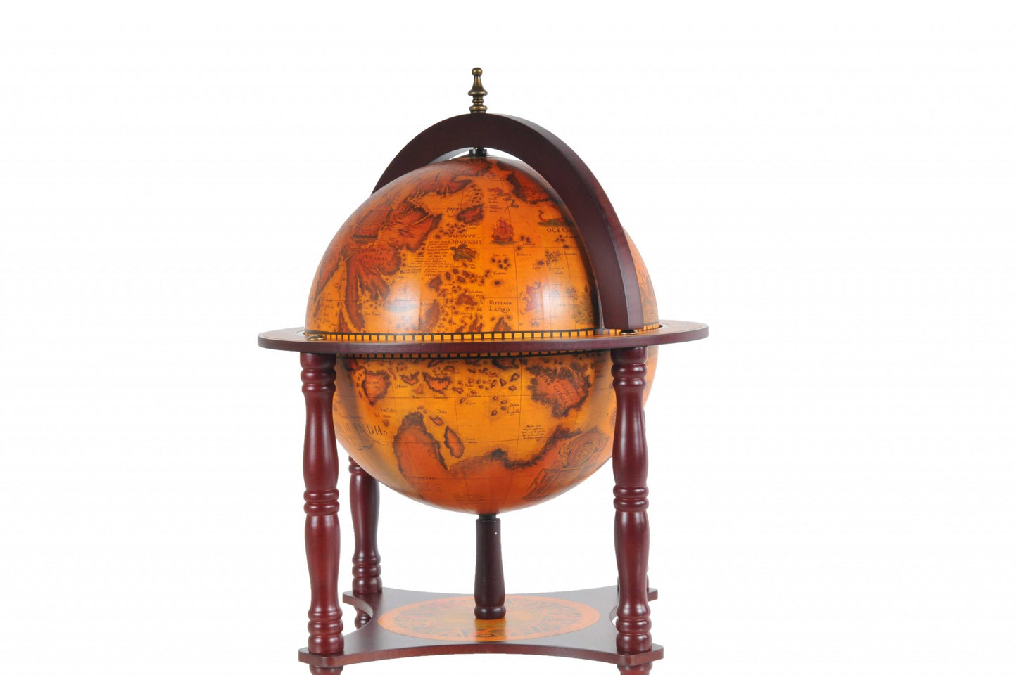 16.5" X 16.5" X 22"Walnut Globe With Chess Holder