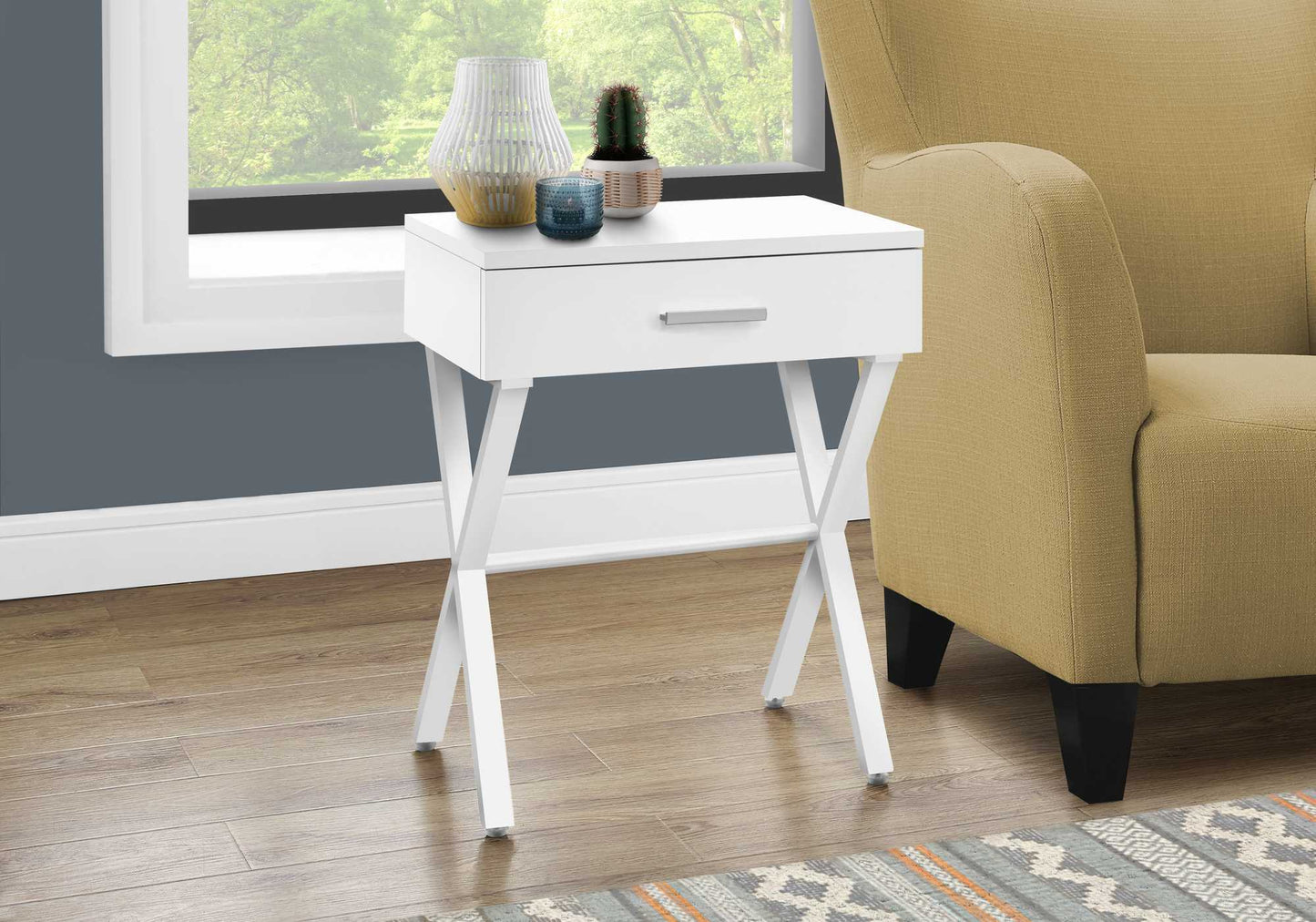 22" White End Table With Drawer