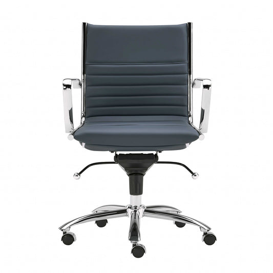 Blue Faux Leather Seat Swivel Adjustable Task Chair Leather Back Steel Frame