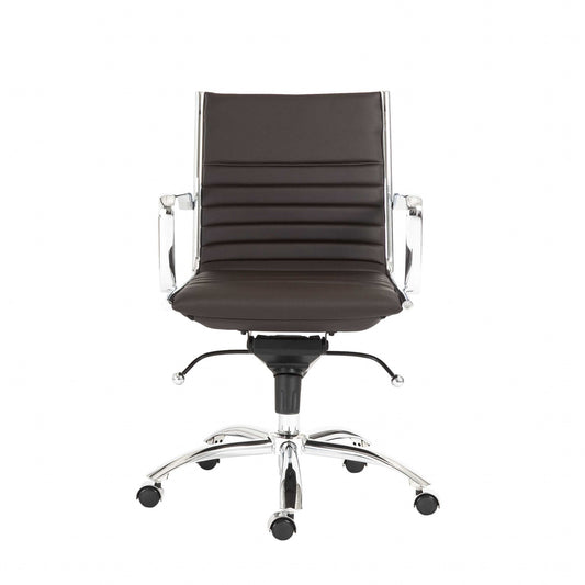 Brown Faux Leather Seat Swivel Adjustable Task Chair Leather Back Steel Frame