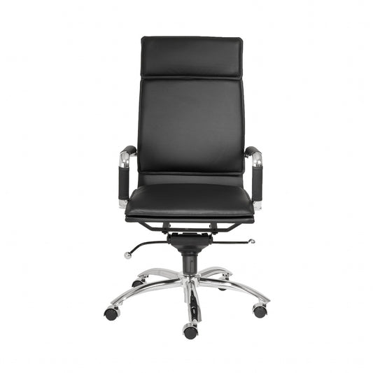 Black Faux Leather Seat Swivel Adjustable Task Chair Leather Back Steel Frame