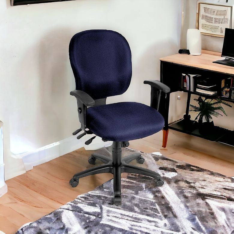 Navy Blue and Black Adjustable Swivel Fabric Rolling Office Chair