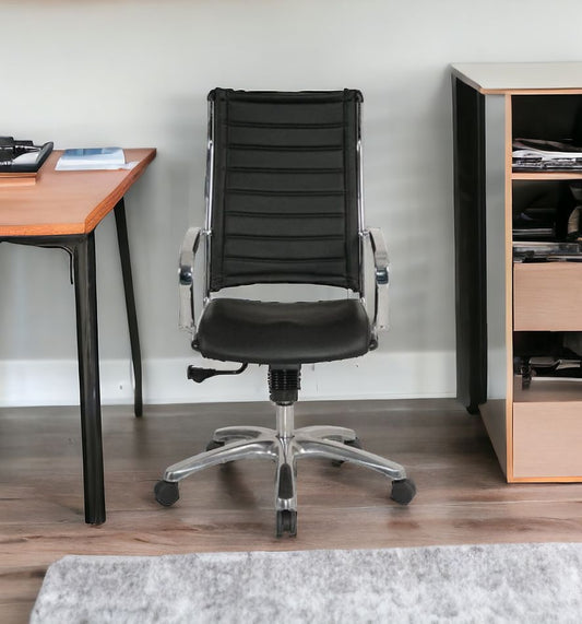 Black and Silver Adjustable Swivel Faux Leather Rolling Office Chair