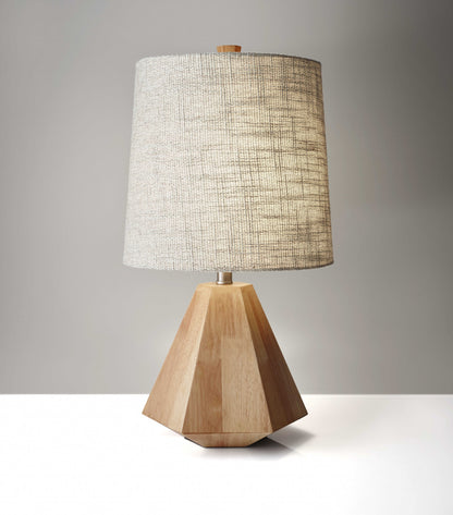 Walnut Wood Finish Geometric Base Table Lamp