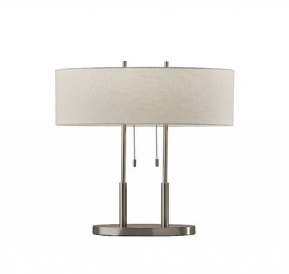 27" Silver Metal Bedside Table Lamp With White Shade