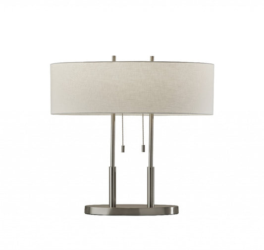 27" Silver Metal Bedside Table Lamp With White Shade