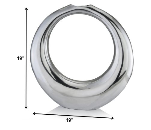 4" X 19" X 19" Silver Aluminum Ring Large Hoop Vase