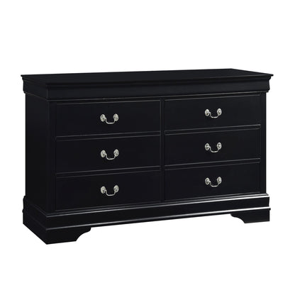 57" Black Solid Wood Six Drawer Double Dresser