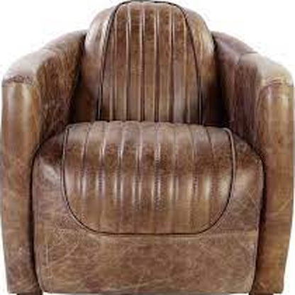 29" Brown Faux Leather Distressed Club Chair