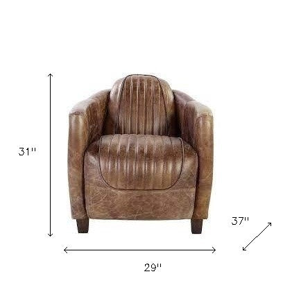 29" Brown Faux Leather Distressed Club Chair