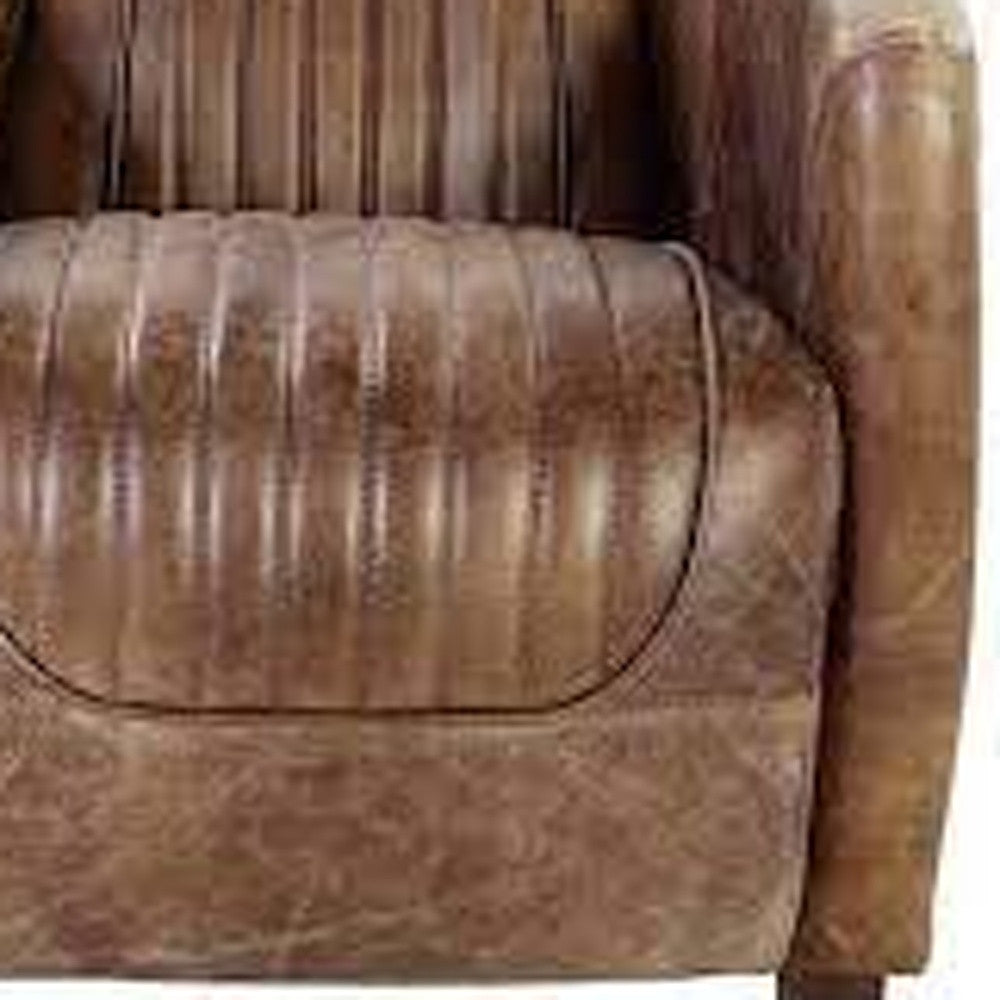 29" Brown Faux Leather Distressed Club Chair