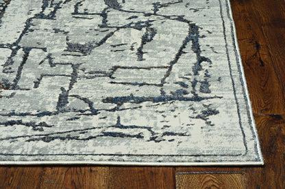 7' Grey Machine Woven Abstract  Indoor Runner Rug