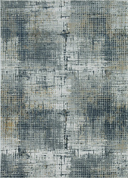 7' Ivory Grey Machine Woven Abstract Dots Indoor Runner Rug