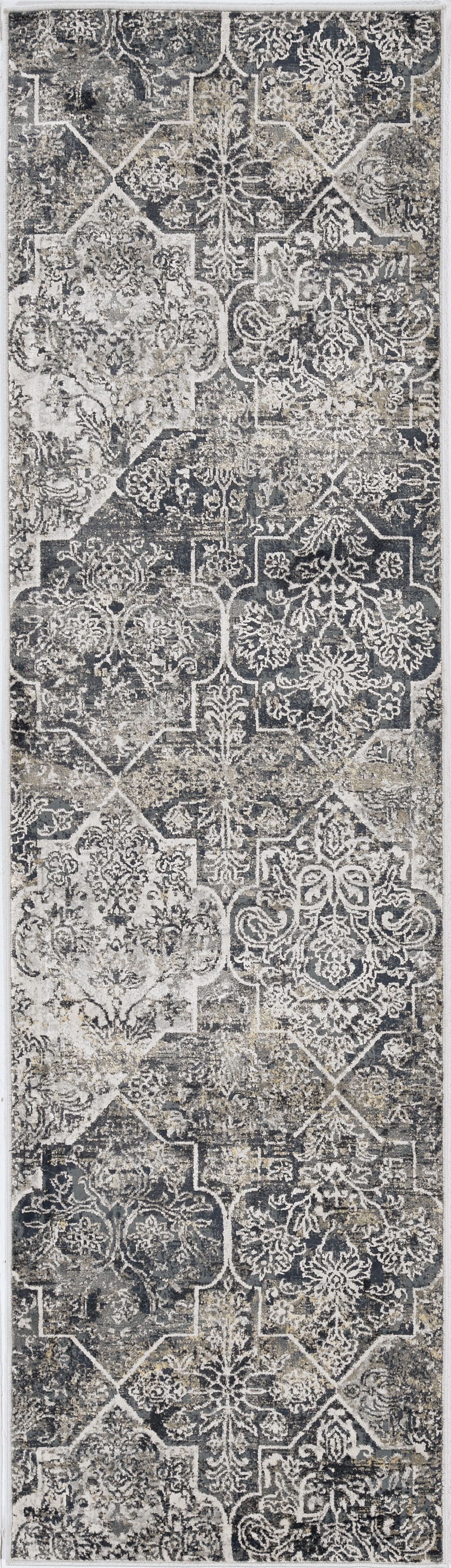 8' Grey Machine Woven Quatrefoil Indoor Runner Rug