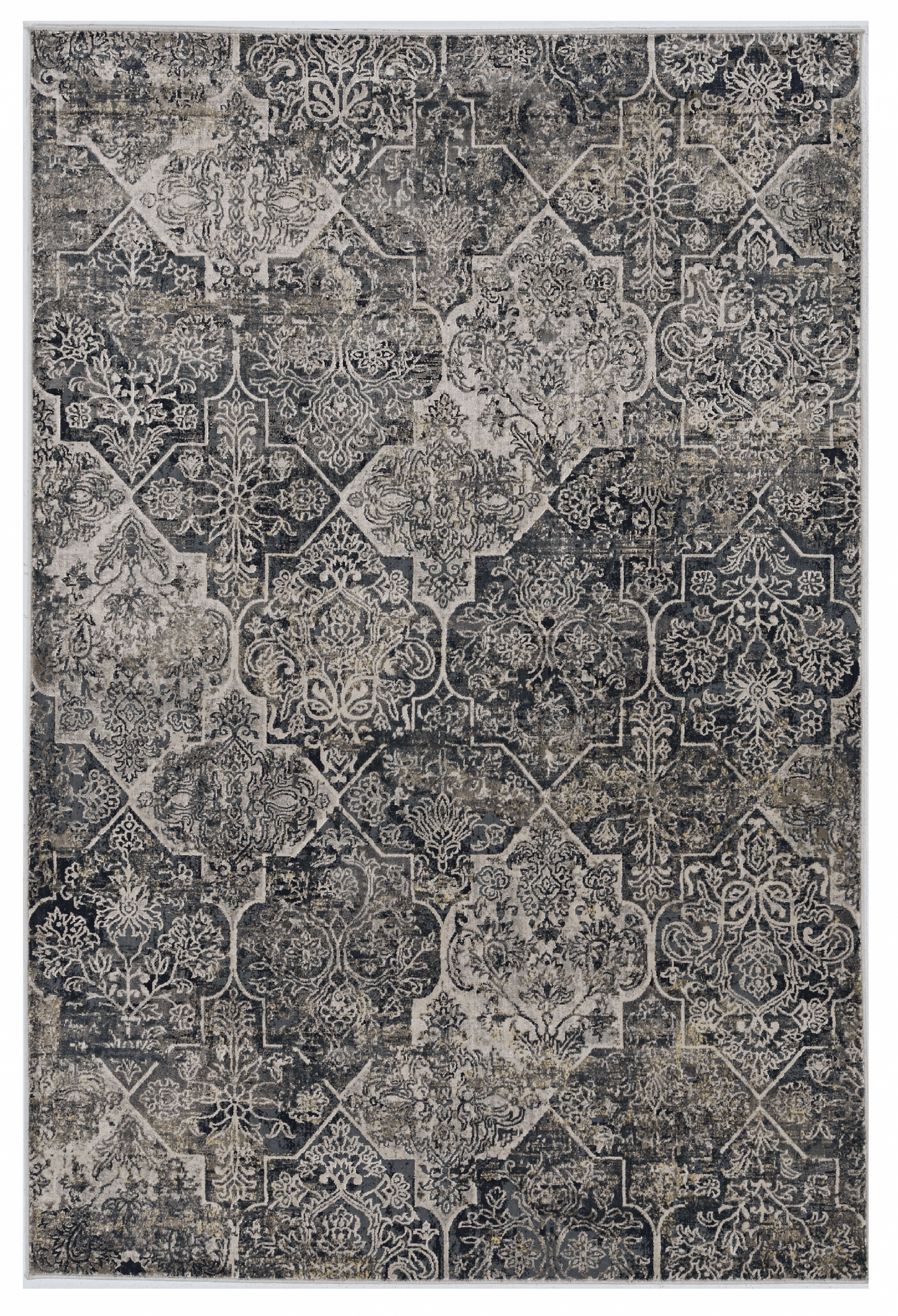 8' Grey Machine Woven Quatrefoil Indoor Runner Rug