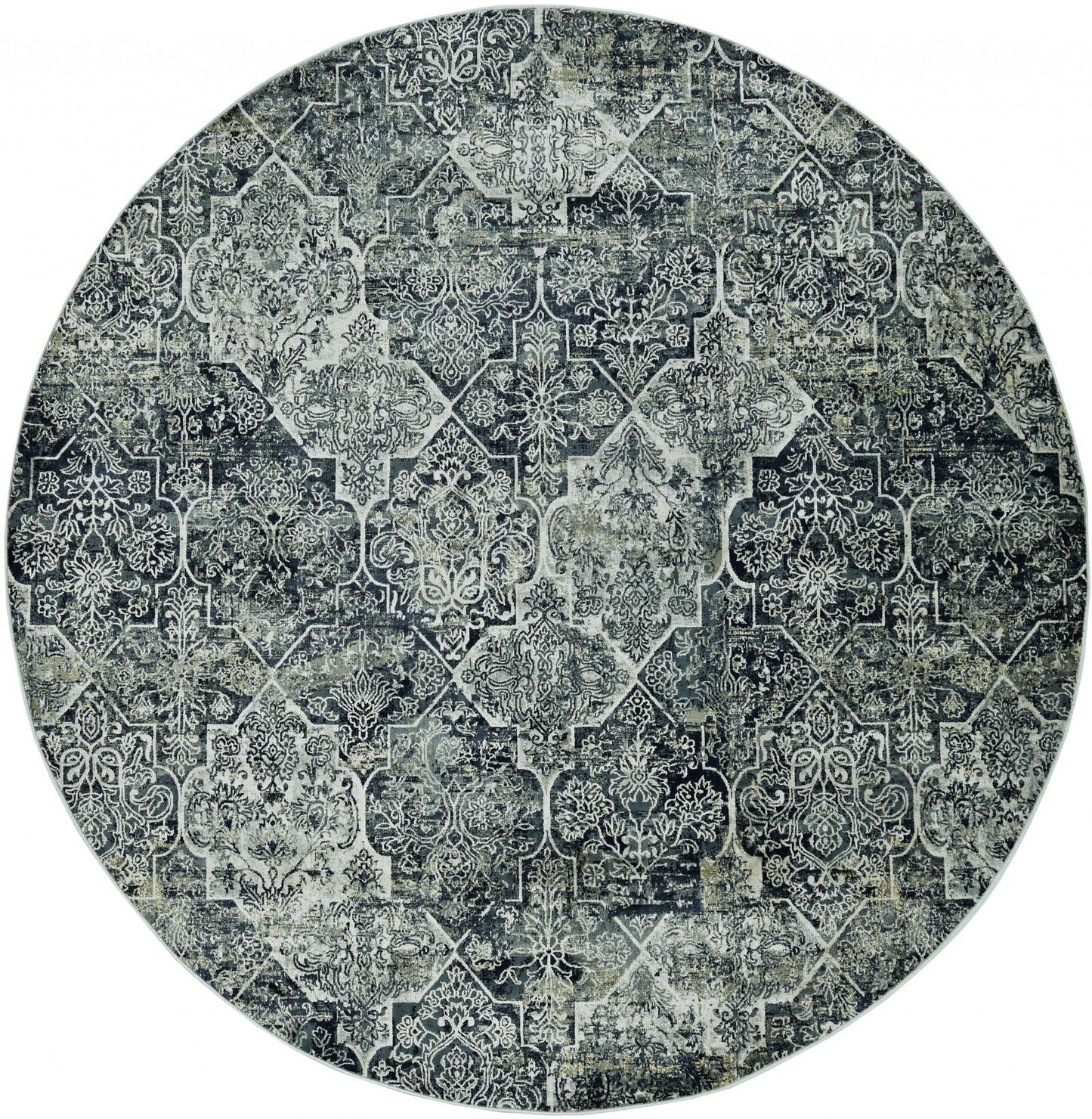 8' Grey Machine Woven Quatrefoil Indoor Runner Rug