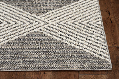 8' Grey Machine Woven Quatrefoil Indoor Runner Rug