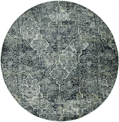 8' Grey Machine Woven Quatrefoil Indoor Runner Rug