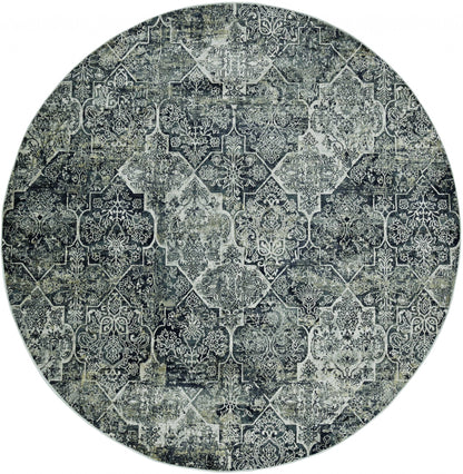 8' Grey Machine Woven Quatrefoil Indoor Runner Rug