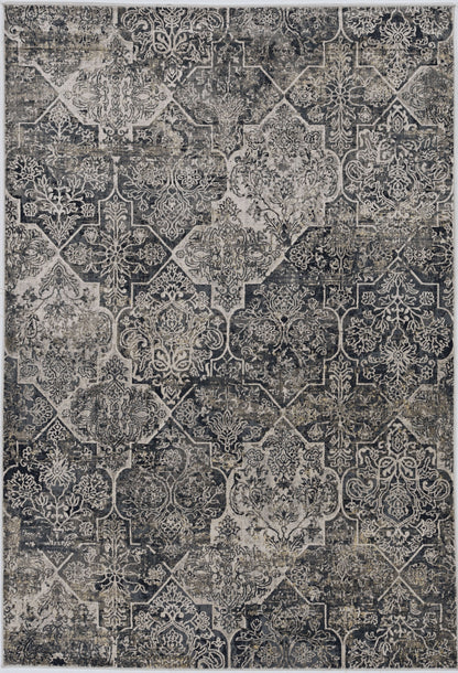 8' Grey Machine Woven Quatrefoil Indoor Runner Rug