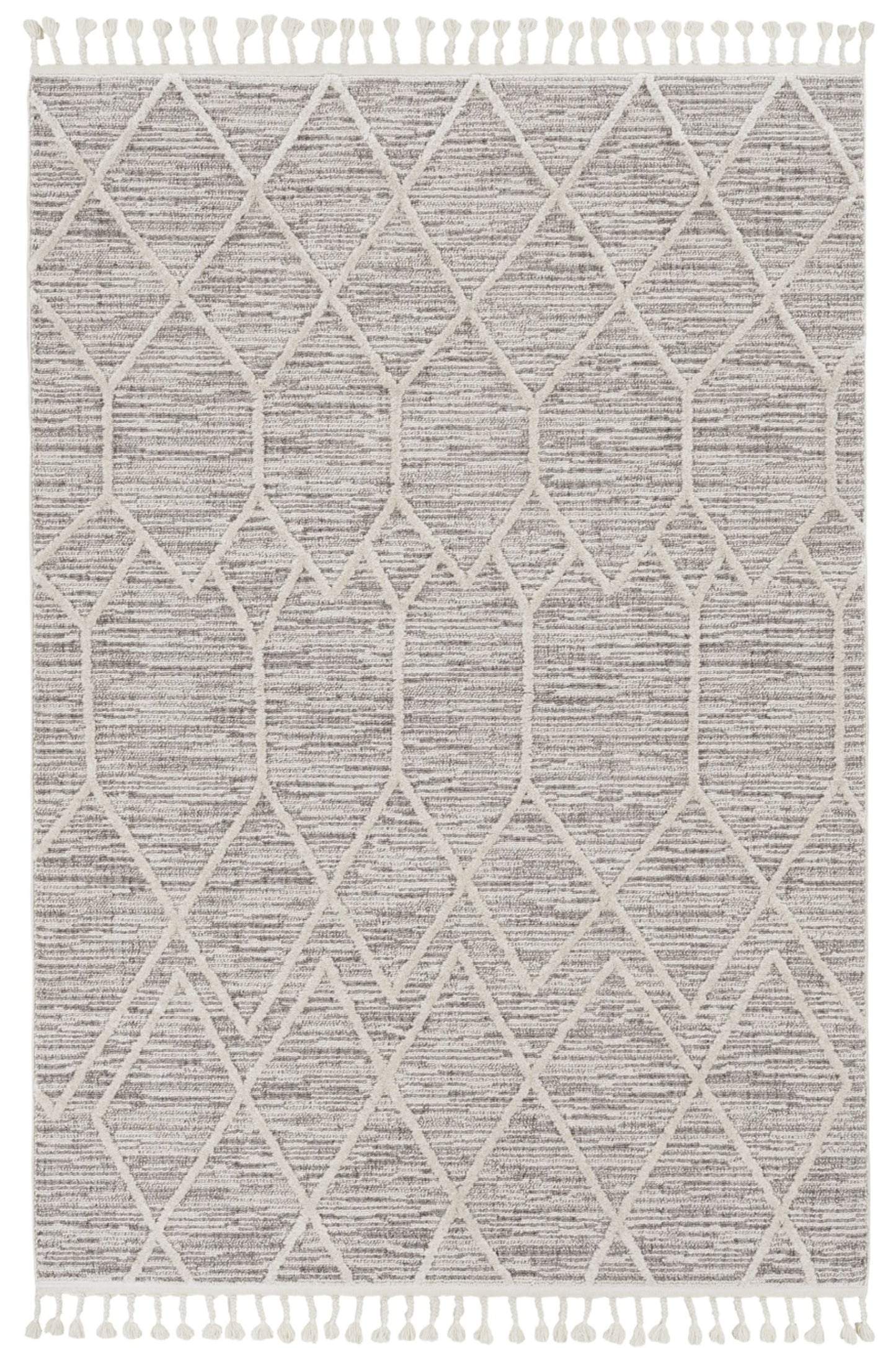 5'X8' Ivory Grey Machine Woven Abstract With Fringe Indoor Area Rug