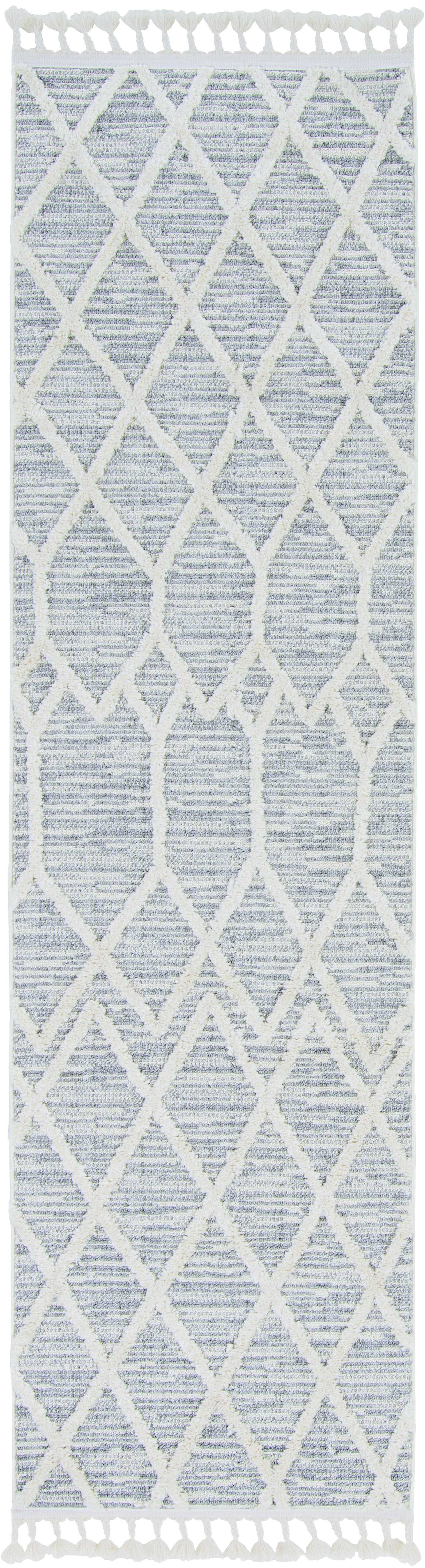 5'X8' Ivory Grey Machine Woven Abstract With Fringe Indoor Area Rug