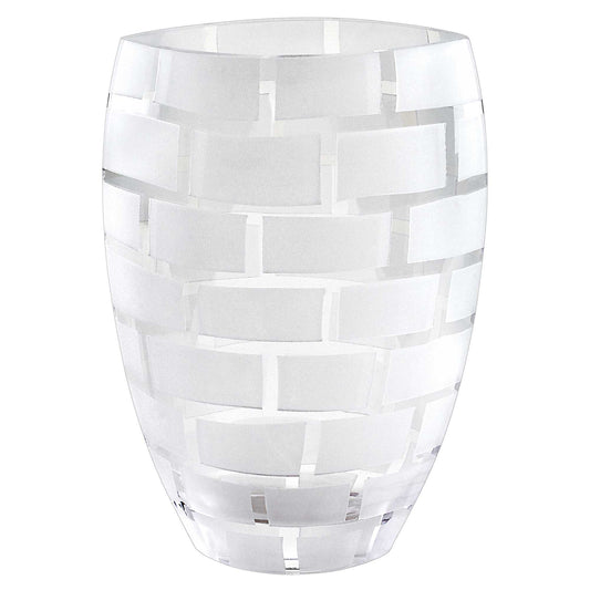 12" Mouth Blown Frosted Crystal European Made Wall Design Vase