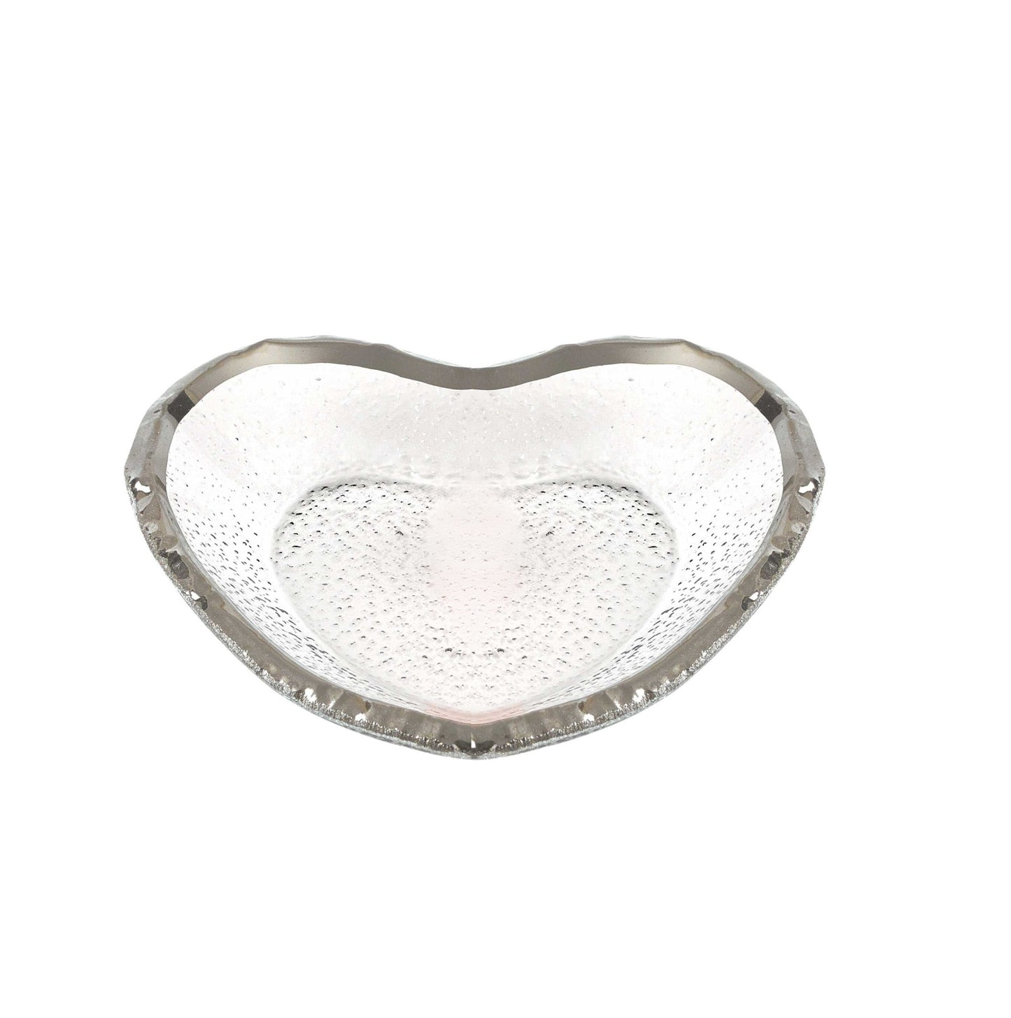 8" Mouth Blown Seeded Glass Heart Plate with Silver Rim