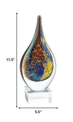 11 Multicolor Art Glass Teardrop On Crystal Base