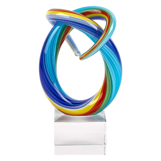 6" Clear and Rainbow Abstract Art Glass Sculpture