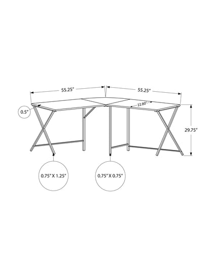 55" White Top And Black Metal Corner Computer Desk