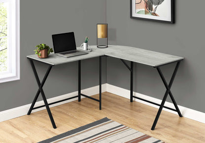 55" Grey Top And Black Metal Corner Computer Desk