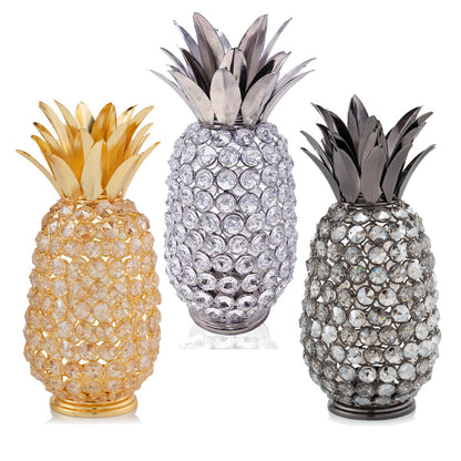 11" Faux Crystal Black And Nickel Pineapple Sculpture