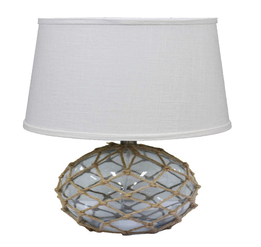 20" Clear Glass Bedside Table Lamp With White Tapered Drum Shade