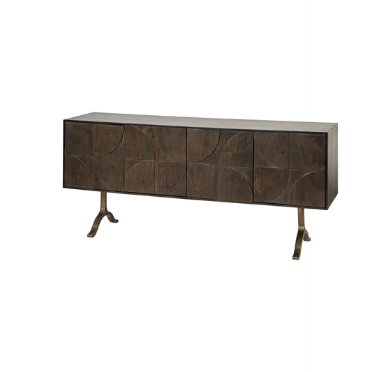 Brown Solid Mango Wood Finish Sideboard With 4 Cabinet Doors