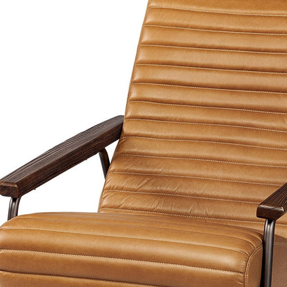 37" Tan And Brown Leather Tufted Arm Chair