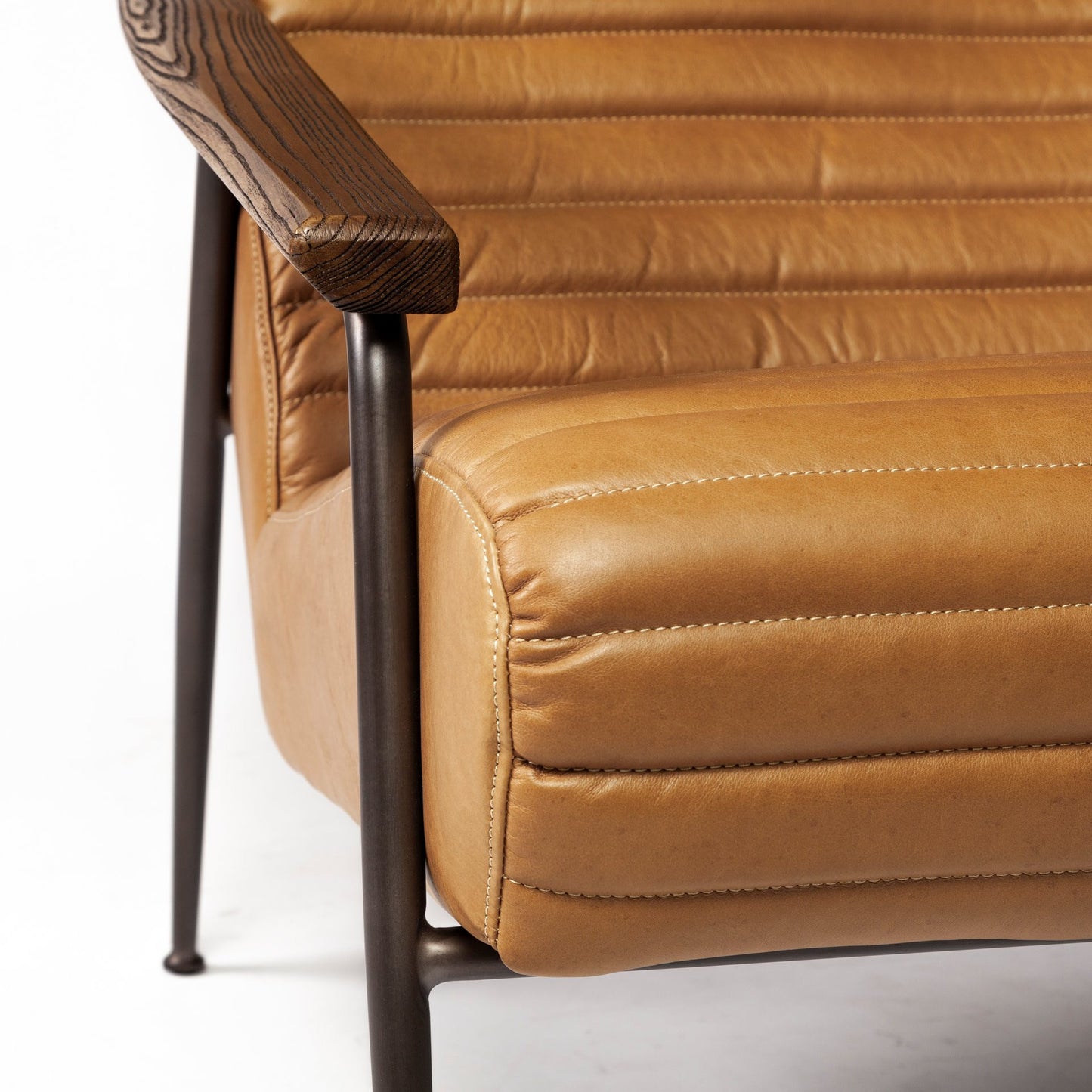 37" Tan And Brown Leather Tufted Arm Chair