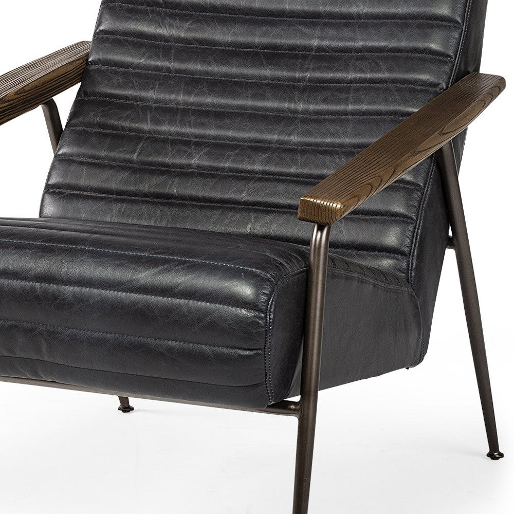 37" Black And Brown Leather Lounge Chair