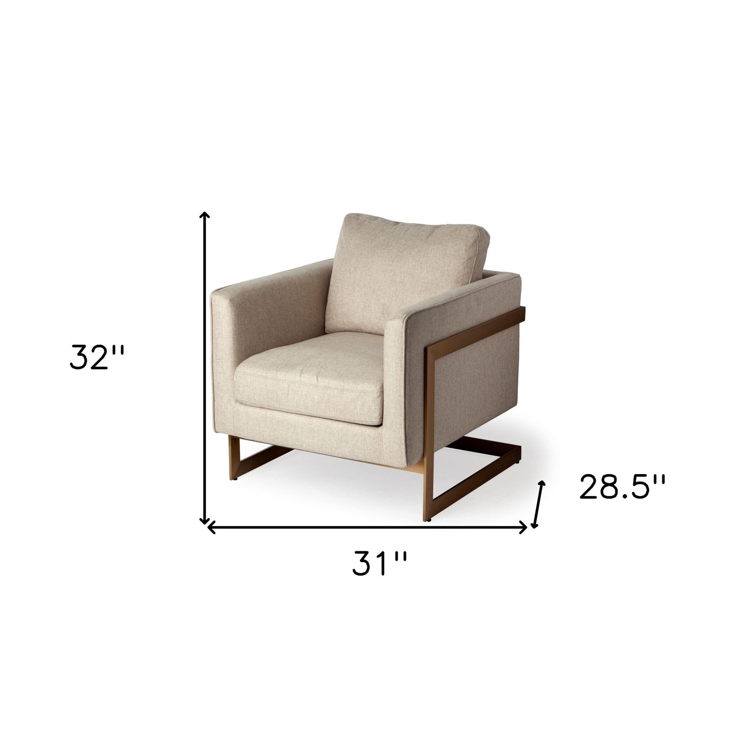 Cream Poly Linen Seat Accent Chair With Gold Stainless Steel Frame