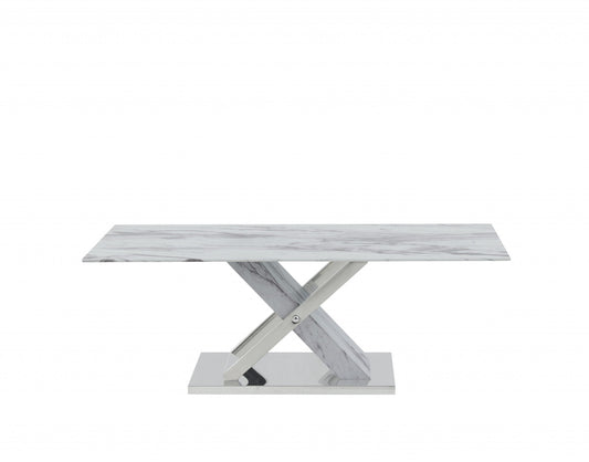 47" White And Gray Glass And Steel Coffee Table