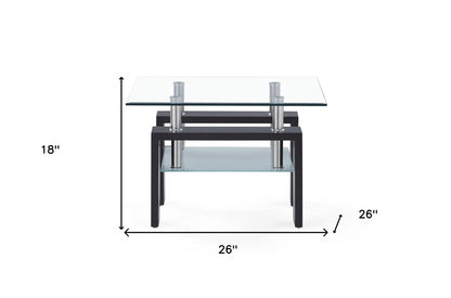 Dark Walnut Legs End Table With Rectangular Clear Glass Top