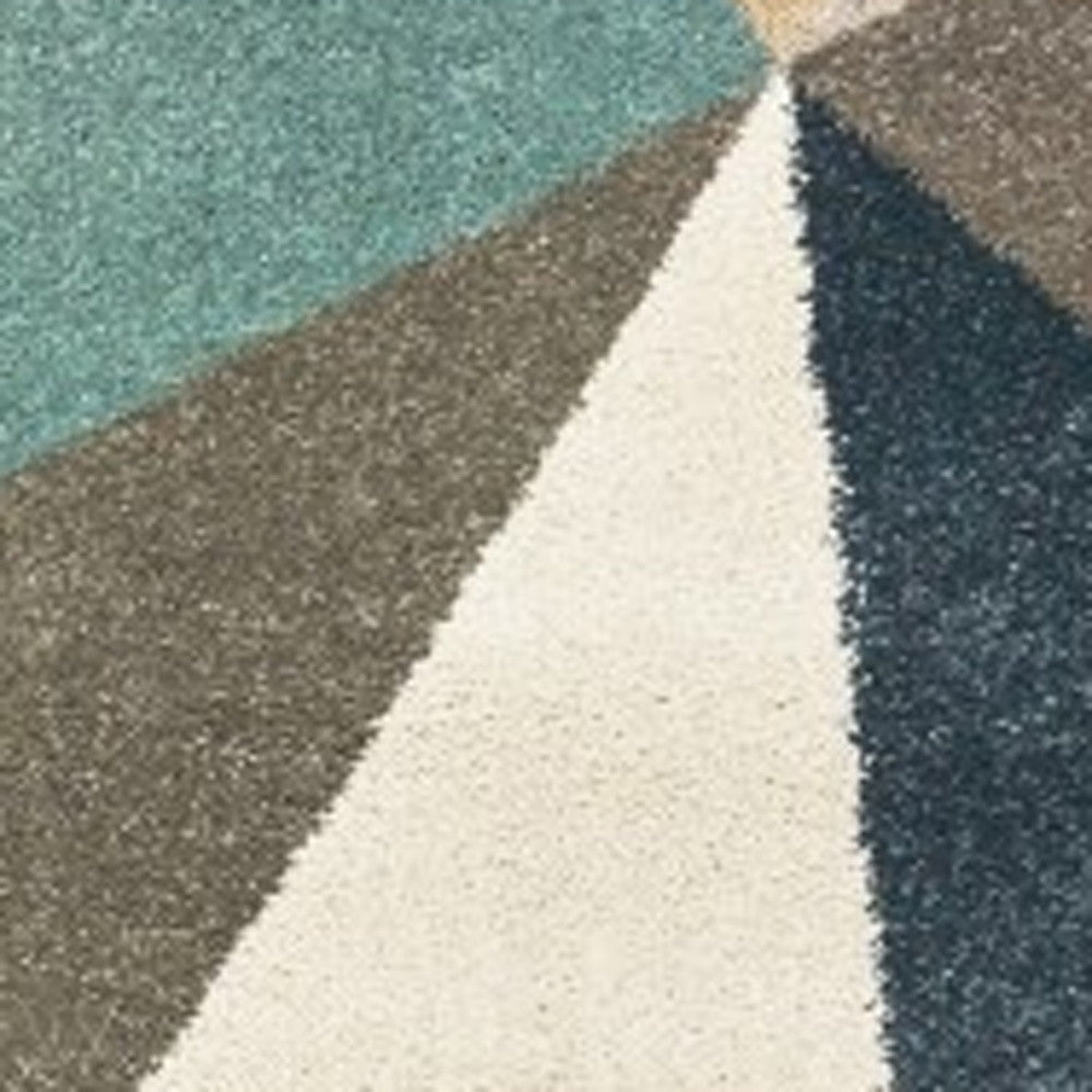 5' X 7' Blue Green Beige Retro Wedge Indoor Indoor Area Rug