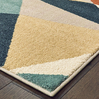 5' X 7' Blue Green Beige Retro Wedge Indoor Indoor Area Rug