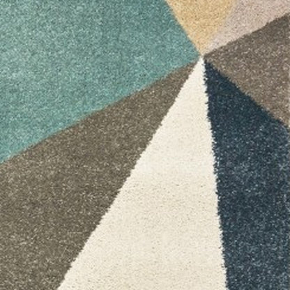 5' X 7' Blue Green Beige Retro Wedge Indoor Indoor Area Rug