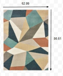 5' X 7' Blue Green Beige Retro Wedge Indoor Indoor Area Rug