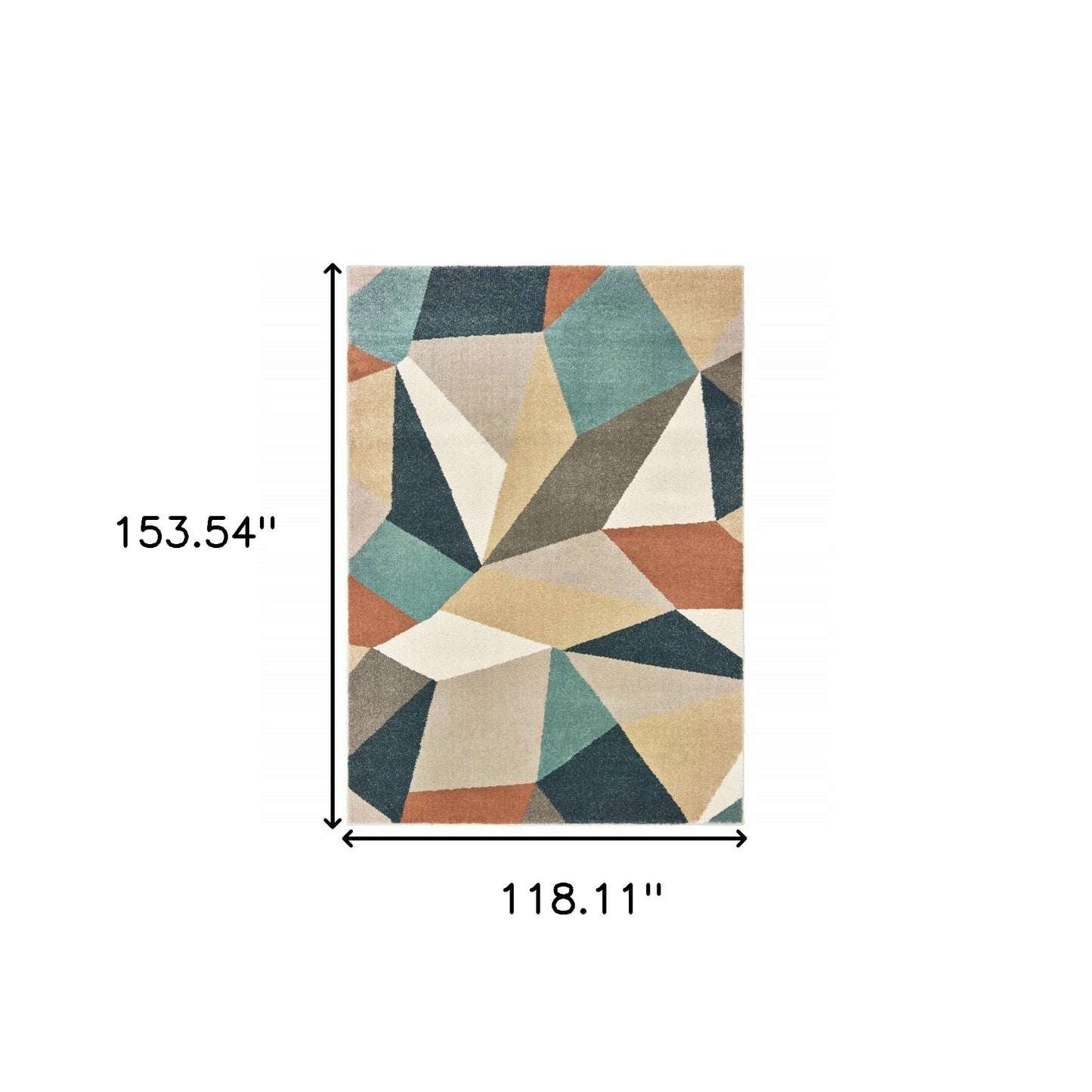 5' X 7' Blue Green Beige Retro Wedge Indoor Indoor Area Rug