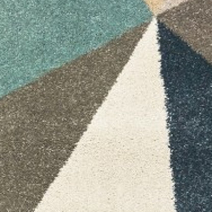 5' X 7' Blue Green Beige Retro Wedge Indoor Indoor Area Rug