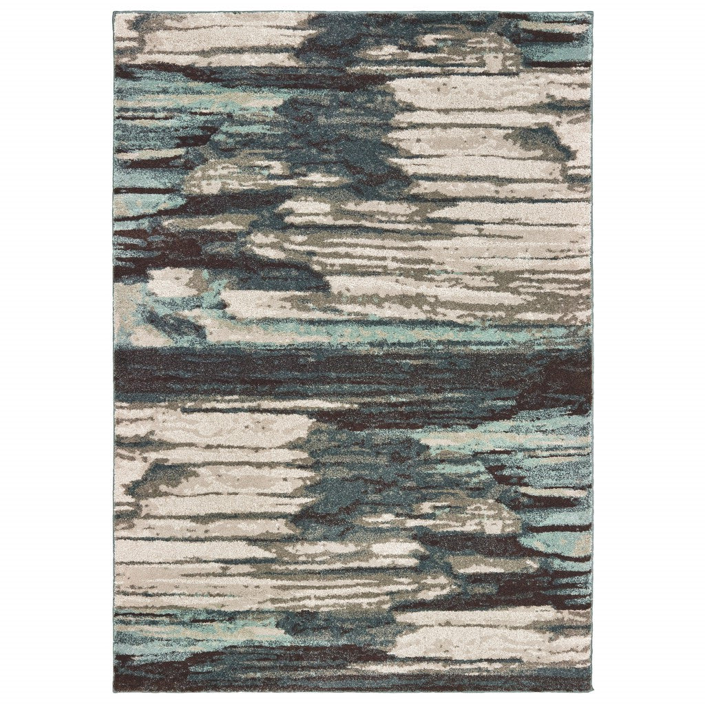 6' X 9' Ivory Blue Gray Abstract Layers Indoor Area Rug